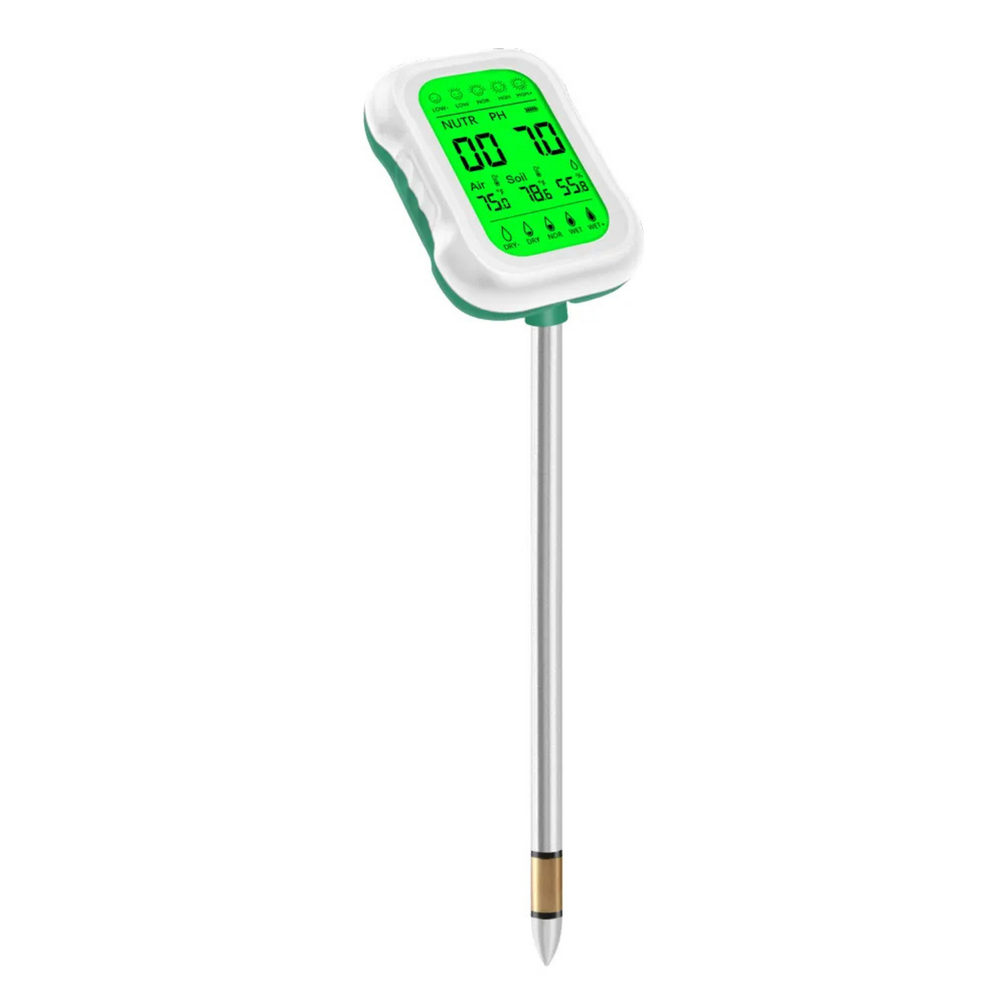 Tester Sol 7 in 1 MILORI – pH, Fertilitate, Umiditate, Temperatura, Lumina