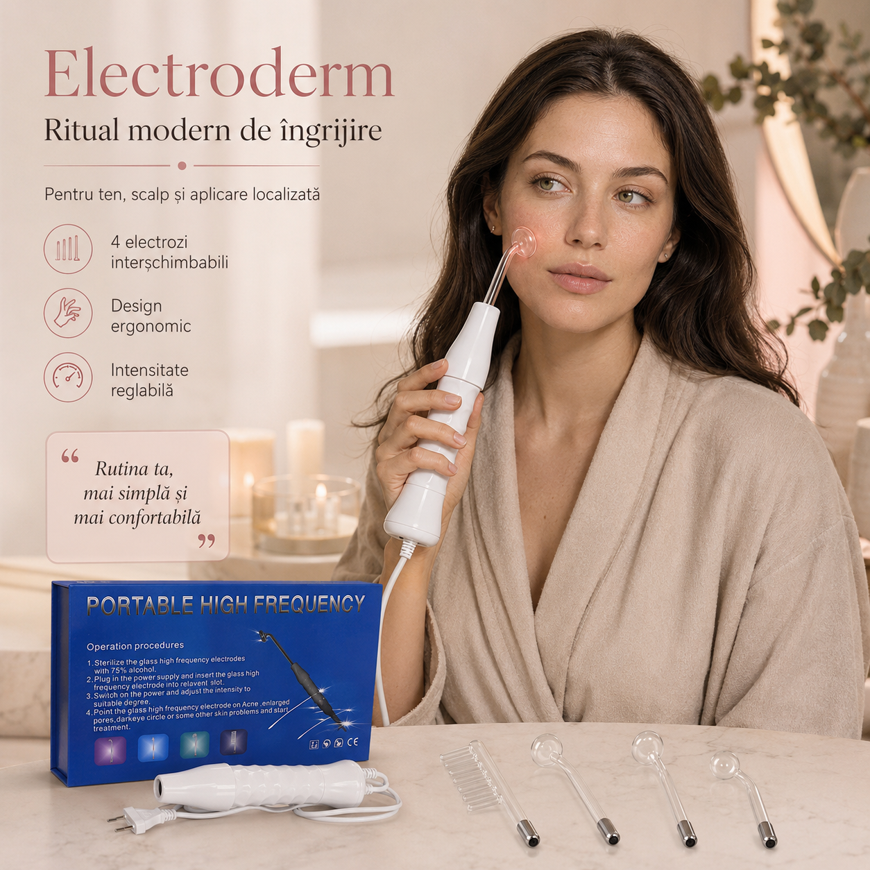 Electroderm – Aparat Facial cu Înaltă Frecvență pentru Față și Scalp – MILORI