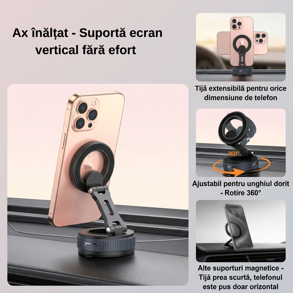 Suport Auto Magnetic cu Ventuză pentru iPhone – MILORI